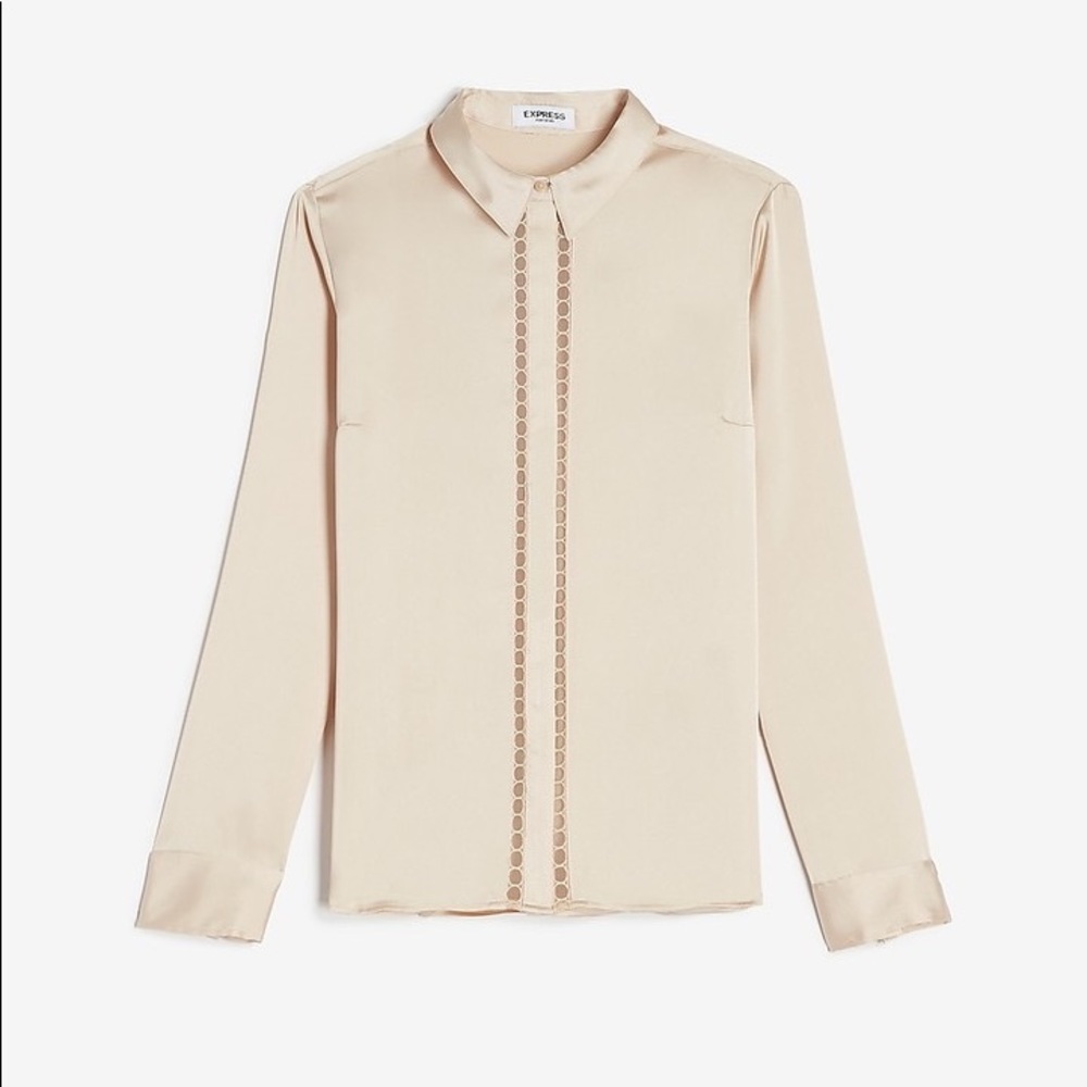 Express Satin Lace Trim Portofino Button Up
